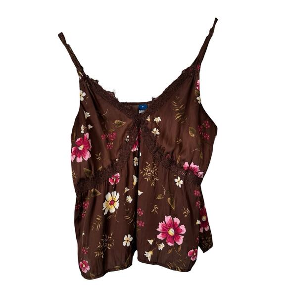 Old Navy Tops - Old Navy Brown Satin Babydoll Tank Top Size Medium Oriental Floral